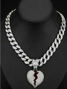 1 件项链水钻镶嵌破碎字母破碎心形面板吊坠项链感觉风格男士链式迈阿密项链男士 15 毫米冰晶嘻哈珠宝万圣节 - 吊墜項鍊 - 查看 13