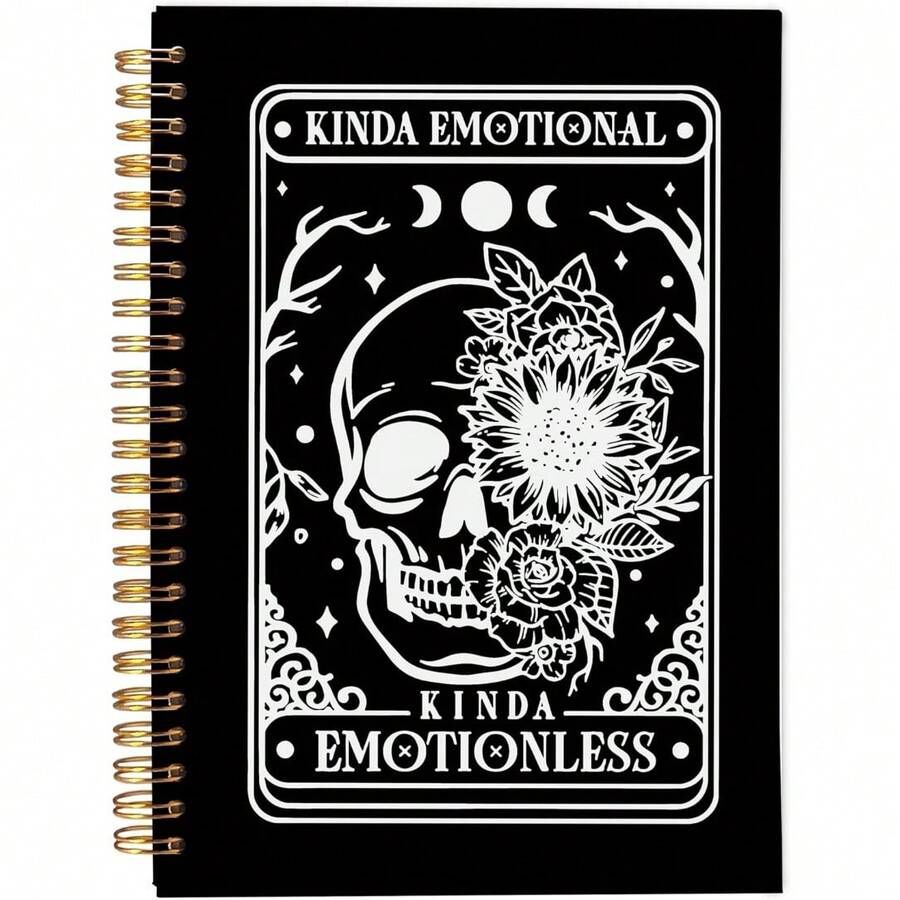1 Stück Notizbuch mit Blumen-Totenkopf-Motiv, Gothic Notizbuch-Journal, Hexen-Journal, Gothic Büroartikel, Spiralbindung 5,5x8,3, Kinda Emotion Kinds Emotionlessin mit 50 Seiten