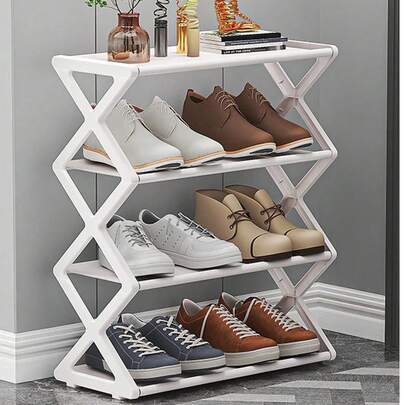 四层X型鞋架，节省空间，易于组装，是家居和厨房的理想之选，适合收纳鞋子，现代鞋架，鞋子整理架，客厅鞋架，家居装饰。万圣节装饰