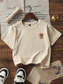 男孩和青少年休闲印花圆领短袖T恤，夏季上衣