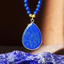 Collar de cuentas vintage hecho a mano de 4 mm con colgante de lapislázuli natural, collar de estilo bohemio para mujer, regalo de cumpleaños/Navidad para la novia, collar gargantilla delicado y único