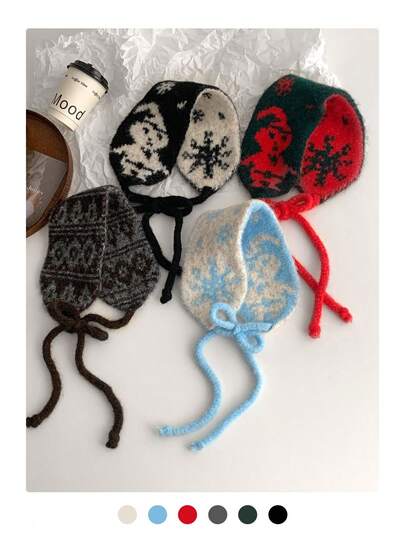 毛绒加厚新款头箍甜美清新保暖护耳加厚珍珠头箍女针织耳罩百搭头巾保暖耳套秋冬针织耳套