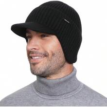 Gorro de invierno con ala y orejeras, gorro de punto forrado de forro polar cálido para exteriores, gorros de calcetín para hombres y mujeres - Negro - Ver 7