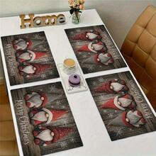 4 pièces/6 pièces Napperon de Noël avec gnome rouille et gris, décoration de table de fête vintage avec impression de flocons de neige sur fond en bois. Accessoire de décoration de table pour rassemblement familial et célébration des fêtes. Tapis de table de Noël en lin de 32x42cm, convient pour la décoration intérieure/extérieure et les fêtes de cuisine. Pour la décoration de table à la maison. - Multicolore - Voir 2