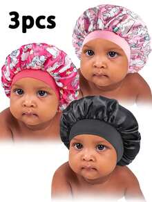 Awegeo 3pcs Kids' Bonnet Hat Set, Elastic & Printed & Comfortable Headwear