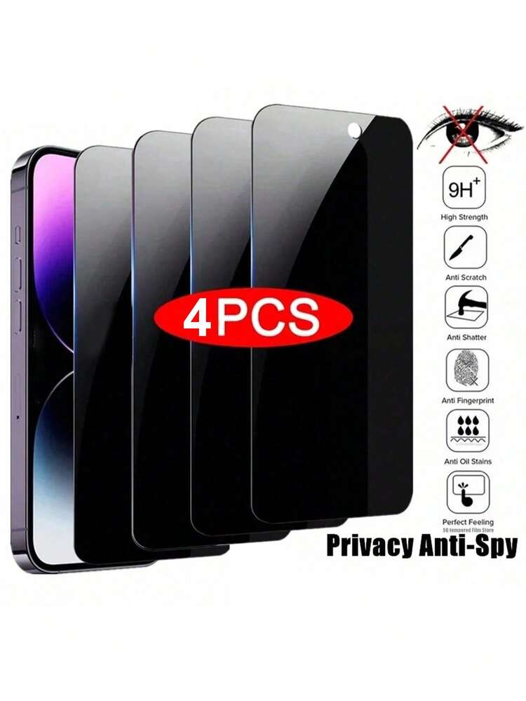4 bucăți de folie de protecție pentru ecran, compatibilă cu telefonul 6/7/8/11/12/13/14/15/16/Pro Max, XS, XR, Xs Max - sticlă securizată lucioasă, protecție anti-spionaj rezistentă la spargere, protecție îmbunătățită a ecranului - Negru - Vizualizare 18