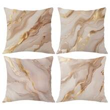 MEMNUN 4pcs 17.7*17.7in(45*45cm)/19.69*19.69in(50*50cm)/15.75*15.75in(40*40cm) Beige Marble Pattern Printed Polyester Pillowcase Cover [Single-Sided Printing][Pillow Insert Not Included], Suitable For Home, Bedroom, Sofa, Car Decoration, Personalized Gifts - Multicolor - View 13