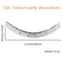 2 Stücke 4 Meter Metall Quastengirlande - Silber Quasten Hintergrund, hängende Quastenkränze, vielseitig einsetzbare Hängedekoration, Metall Quasten Wanddekoration Hängehintergrund Tischröcke, metallische Folie Silber Quasten Fotohintergrund für Paradeumzüge, Weihnachtsdekoration Zuhause, Weihnachten