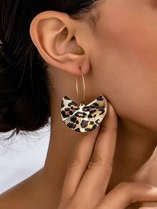 1 Đôi bông tai tròn hình lá họa tiết da báo tối giản thanh lịch thời trang, đa năng cho phụ nữ mặc dự tiệc - da báo - Xem 1