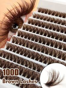 Rikuaild 10 Rows 160 PCS D Curl Brown Eyelashes Extension 100D 9-16mm Mixed Length Thick&Fluffy&Natural Look For Self Use At Home Or On-The-Go Daily Life&Dating&Travel Reusable Brown Individual Lashes Makeup - D - Xem 1