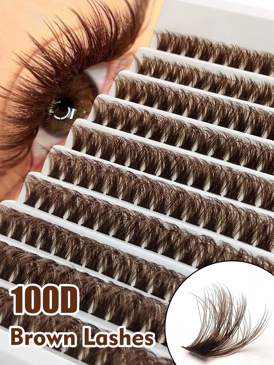 Rikuaild 10 Rows 160 PCS D Curl Brown Eyelashes Extension 100D 9-16mm Mixed Length Thick&Fluffy&Natural Look For Self Use At Home Or On-The-Go Daily Life&Dating&Travel Reusable Brown Individual Lashes Makeup - D - Xem 1