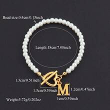 1pc Classic Stainless Steel Letter Beaded Bracelet, For Women - White - View 2