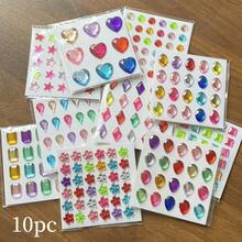 10pcs Multicolored Acrylic Rhinestone 3D Gem DIY Stickers, Party Decoration, Makeup Accessories For Hair, Face, Nails, Gift Filler School Supplies,Back To School