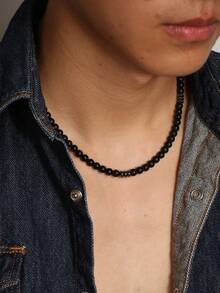 1 件时尚夏季简约黑色串珠项链男士珠宝 - 黑色 - 查看 2
