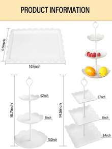 10pcs European Style 3-Tier Cake Stand, Plastic White Dessert Display Set For Afternoon Tea, Wedding, Baby Shower, Party, Includes 4pcs Cake Plate, 3pcs Cupcake Stand, 6pcs Dessert Tray