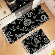 1 Pieza Felpudo con Patrones de Rosa y Serpiente, Alfombra de Poliéster Absorbente y de Secado Rápido Adecuada para Decoración Interior y Exterior del Hogar, Dormitorio, Baño, Cocina y Comedor, para Regalos de Cumpleaños, Suministros para Fiestas, Decoración de Festivales, Vacaciones y Patios