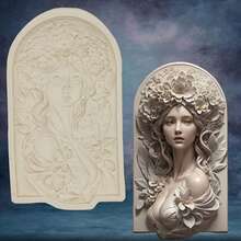 1 Khung hoa cô gái, hình nổi nữ thanh lịch, Khuôn silicon - Khuôn nhựa - Dụng cụ trang trí nhà cửa DIY - Khuôn thạch cao đất sét đúc trang sức - Màu Xám nhạt - Xem 10