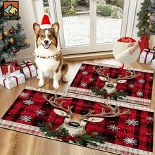 1 pieza Alfombra antideslizante para baño con estampado de renos navideños, hecha de cachemir artificial con decoración esponjosa, adecuada para baños, entradas, cocinas y otras ocasiones. Se puede lavar a máquina, es una decoración festiva y se puede regalar. - Multicolor - Ver 9