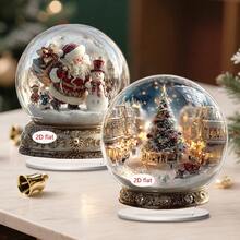 1/2 件圣诞雪球装饰，2D 平面亚克力水晶球，带有圣诞老人和圣诞树的神奇冬季场景，非常适合家庭或办公室装饰、室内和室外使用、圣诞装饰礼物。