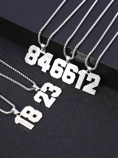 1 Pc Fashion Stainless Steel 0-99 Athletes Number Pendant Necklace For Men Basketball Baseball Football Gift