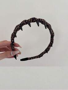 1 pieza Diadema ancha con estampado de leopardo, diadema tejida de unicolor, accesorio de moda para el cabello adecuado para el uso diario de las mujeres, aro para el cabello