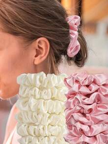 20个优雅缎面发圈，柔软纯色发绳，适合低马尾、高马尾、发髻和日常发型（黑色、白色、粉色、蓝色、棕色），马尾辫发圈，发圈，橡皮筋，发绳，发饰，头饰，弹力发带 - 彩色 - 查看 2