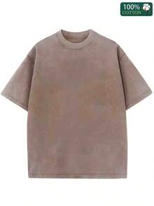 Vintage Washed And Distressed Oversized Short-Sleeved Cotton T-Shirt With Delicate Double-Sided Wing Print. - 咖啡色 - 查看 2