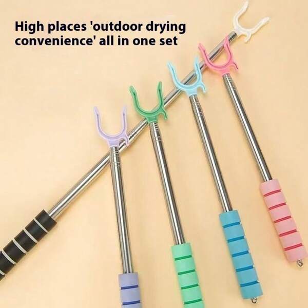 1pc/2pcs Stainless Steel Retractable Clothes Drying Rack (Random Color), Balcony Clothes Drying Hanger Extendable Clothes Rack, Household Retractable Clothes Pole