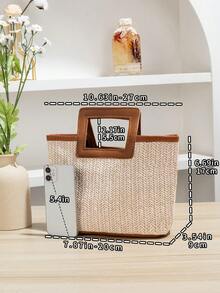 New European Style Woven Bag, Vacation Straw Bag, Travel Bag, Fashionable Portable Storage Bag, Beach Bag, Straw Handbag, Mini Straw Handbag, Summer Essential, Versatile Item, Perfect For Women, Girls, Students, Travel, Vacation, Beach, Holiday, Gift, Vacation, Beach Bags - Brown - View 4