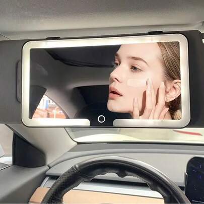 1 Car Makeup Mirror with LED Light, with Touch Button, 3 Lighting Modes, with Fill Light, Suitable for Cars, Trucks, Suvs, Touch Up Makeup Anytime, Anywhere, Keep Beautiful