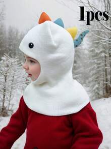 1pc Toddler Boys' Dinosaur Hooded Scarf Hat, Baby Knitted Balaclava Beanie Cap, Warm Winter Hat