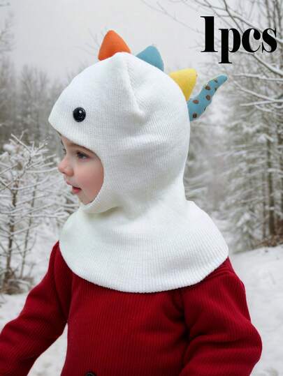 1pc Toddler Boys' Dinosaur Hooded Scarf Hat, Baby Knitted Balaclava Beanie Cap, Warm Winter Hat
