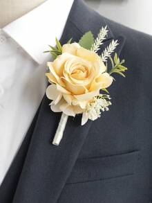 1Pc Premium Groom/Bridesmen Artificial Rose Boutonniere ,Handmade Wedding Bouquet For Men, Accessories For Wedding/Graduation/Prom