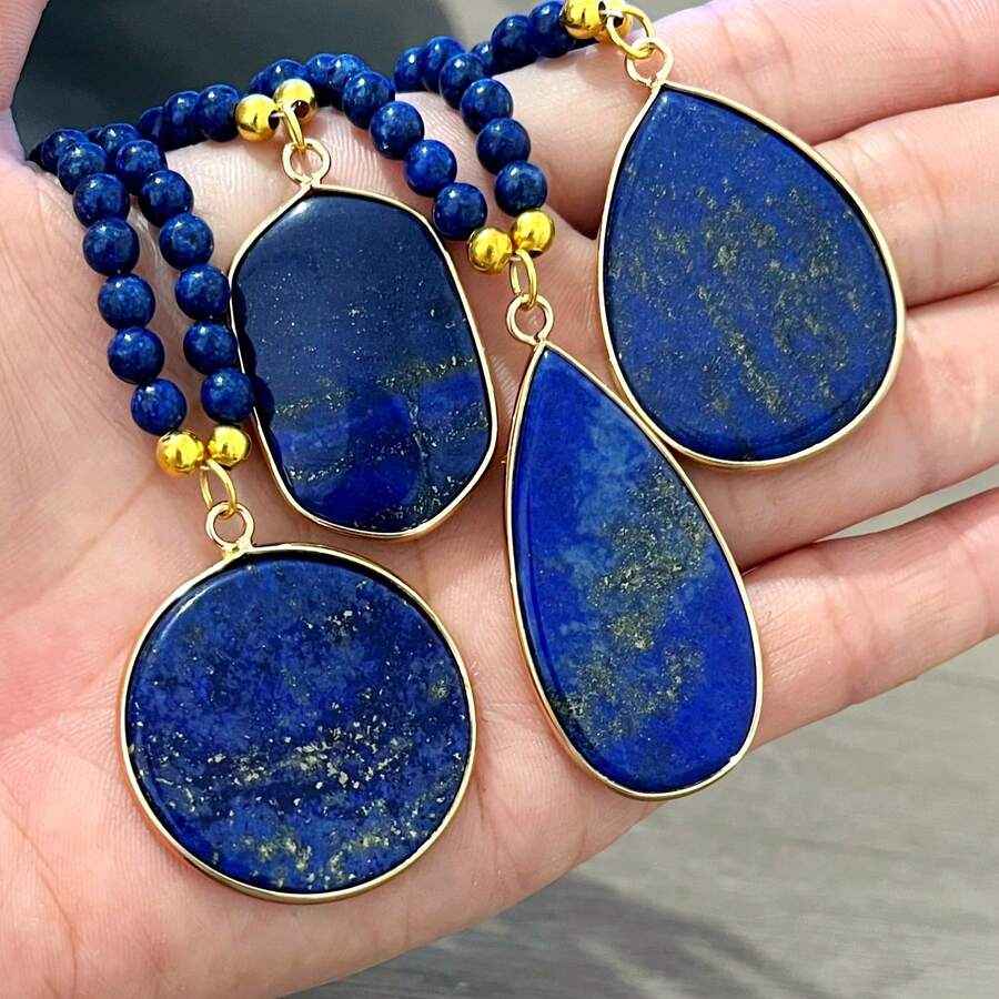 Collar de cuentas vintage hecho a mano de 4 mm con colgante de lapislázuli natural, collar de estilo bohemio para mujer, regalo de cumpleaños/Navidad para la novia, collar gargantilla delicado y único