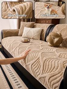 1PC New Sherpa Fleece Jacquard Sofa Cushion - Thickened Warm Seat Pad With Wave Pattern Design, Protective Cover For 1-4 Seater Sofas, Non-Slip All-Season Universal Use, Multi-Purpose For Home Room Decor And Furniture Protection - Multicolor - View 10