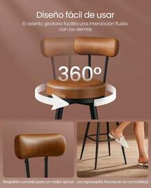 VASAGLE EKHO Colección - Juego de 2 Taburetes de Bar, Sillas Giratorias de Barra con Respaldo, Cuero Sintético con Costuras, Moderno Siglo Medio, Altura 76 cm, Barra Cocina, Marrón Caramelo - Granate - Ver 6
