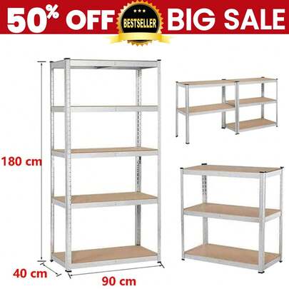 150cm/180cm Standing Garage Utility Shelving Unit, 5 Tier Garage Shelving Units Heavy Duty Metal Storage Shelves Shed Utility Rack, Adjustable & Easy Installation, For Warehouse Office School Home, Silver