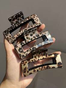 3pcs New Leopard Print Hair Claw Clip, European And American Fashion Square Hair Clip, Suitable For Making Chinese Bun Or Ponytail Hairstyles Hair Clips Hair Jaw Clip Hair Clamps Hair Clutch Clip Fall Winter Hair Accessories For Women For Vacation Outfits Woman Flower Hair Clip - Multicolor - View 8