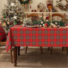 1pc Vintage Red Plaid Christmas Tablecloth, Festive Atmosphere Photography Backdrop