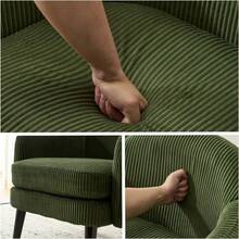 30.3" Wide Modern Barrel Accent Armchair With Track Armrest Solid Wooden Legs Comfy Upholstered Club Chair Round Single Home Sofa For Living Room Bedroom Reading Room Corduroy Green - 燈芯絨綠色 - 查看 3