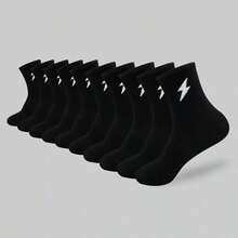 10 Pairs Of Personalized Street Style Black And White Five-Pointed Star Casual Socks, Simple And Fashionable, Versatile , Comfortable Business Casual Long Socks, Suitable For Sports, Warm In Autumn And Winter, Mid-Calf Couple Long Socks.
