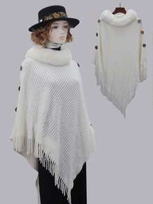 1 Stück neue einfarbige gestrickte Schal mit Fransen, dick, warm, elegant, modisch, weich, flauschig, hochwertiger vielseitiger breiter Umhang, geeignet für tägliche Winterbekleidung