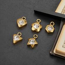 10 chiếc 304 thép không gỉ mạ vàng 18K hình lục giác trái tim năm cánh hoa tam giác đính đá Rhinestone tự làm mặt dây chuyền trang sức phụ kiện vòng cổ mặt dây chuyền trang sức bằng thép không gỉ dành cho nữ thành phần trang sức tự làm mặt dây chuyền đính đá Rhinestone - Nhiều màu - Xem 5
