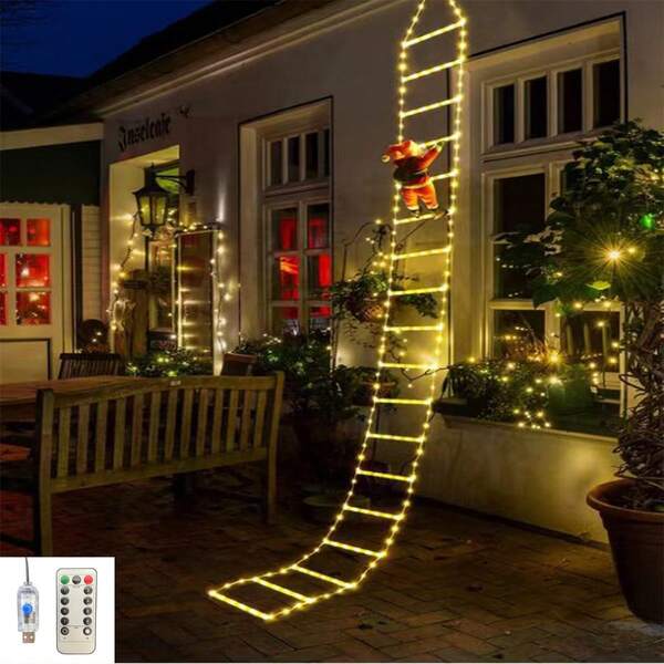 1 pieza Luz de escalera de Santa Claus USB de 2M/3M con 8 modos, brillo ajustable, tubo blanco lechoso, adecuado para fiestas temáticas de Navidad en interiores y exteriores, ventanas, jardines, hogares, paredes, decoración de árboles de Navidad, decoración de Navidad, Halloween, Acción de Gracias, bodas, decoración del hogar, otoño, cumpleaños, suministros para fiestas, interior, exterior, jardín, vacaciones, festival, decoración de pared, adornos de Halloween, decoración de Navidad, XMAS, decoración de árboles de Navidad, regalos, decoración de Acción de Gracias, bodas, decoración del hogar