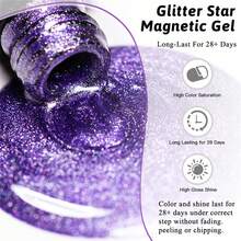 Mtssii 7毫升星光闪粉猫咪磁性凝胶指甲油，蓝紫色玫瑰红，超闪亮全息半永久可卸UV LED凝胶指甲油，水晶指甲油，美甲用品，美甲艺术，女士美甲礼品 - 彩色 - 查看 3