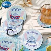 Disney 1pc Disney Officially Licensed Stitch Patterned Cute Coaster Waterproof Wipeable Compact Cup Mat Kitchen Coffee Table Dining Table Use Perfect Home Decor Warm Festive Holiday Party Decoration Gifts For Family And Friends