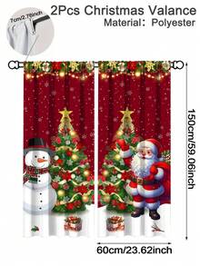1 pièce/2 pièces Rideau de Noël avec volant Père Noël 45*140cm/150*60cm en polyester avec motif bonhomme de neige et passant pour tringle. Décorations de Noël 2025 pour la maison, chambre, salon, cuisine, salle de bain, buanderie. Cadeau de Noël et Bonne Année 2026 - le père Noël - Voir 14