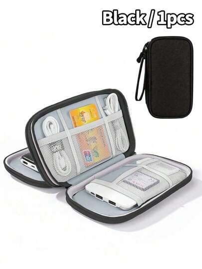 1 pieza Bolsa de almacenamiento impermeable para cables, Bolsa de almacenamiento fijo de varias capas, Bolsa de almacenamiento portátil con múltiples cremalleras - Adecuada para unidades USB, discos duros, auriculares