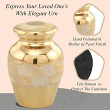 - Urn Ashes Adult Male Female Memorial Gifts, Ashes Keepsake L Aluminium Metal With Classic MOP Theme Velvet Box Handcrafted Memorial Box Funeral, 3 Cu In