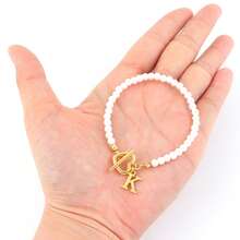 1pc Classic Stainless Steel Letter Beaded Bracelet, For Women - White - View 3